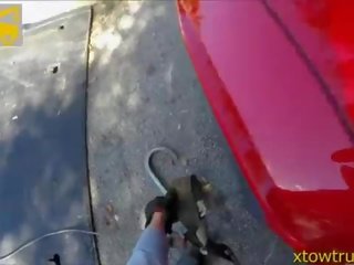 Big boobs teen works a tow truck drivers cock in her car